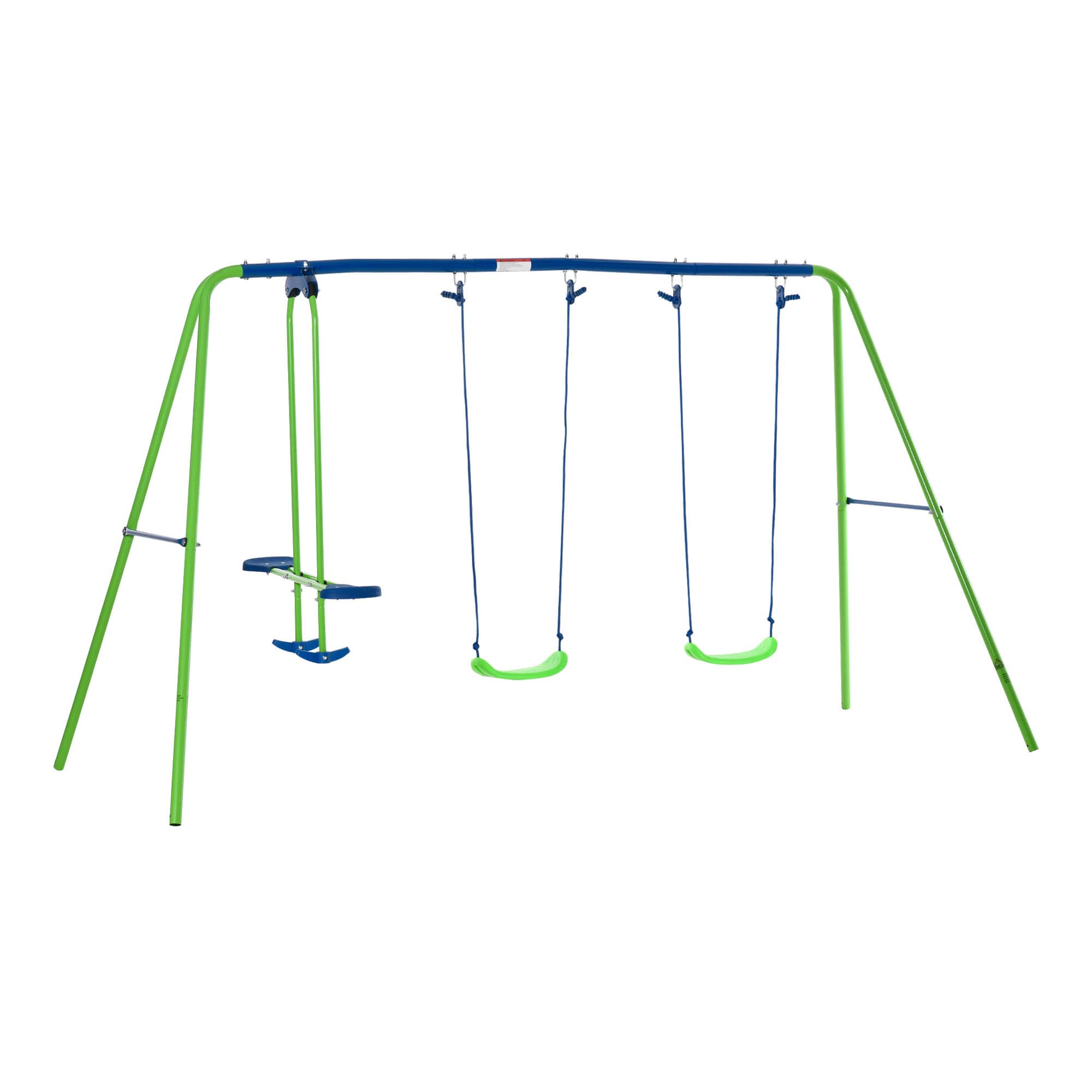 APRILSOUL - Metal Swing Set with Glider Two Swing Seats and Adjustable Height Outdoor Heavy Duty A-Frame Suitable for Playground