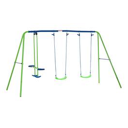 APRILSOUL - Metal Swing Set with Glider Two Swing Seats and Adjustable Height Outdoor Heavy Duty A-Frame Suitable for Playground