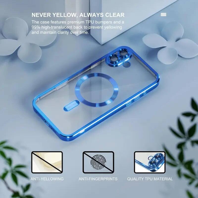 NEVER YELLOW, ALWAYS CLEAR  
The case features premium TPU bumpers and a 99% high-translucent back to prevent yellowing and maintain clarity over time.  

ANTI-YELLOWING  
ANTI-FINGERPRINTS  
QUALITY TPU MATERIAL