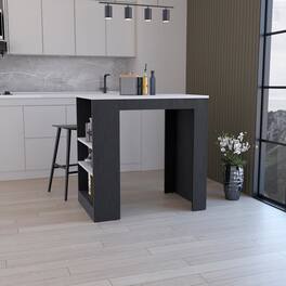 Loheer - Kitchen Island with 3-Side Shelves 36 Inch High Kitchen Bar Table White and Ibiza Marble - Multicolor