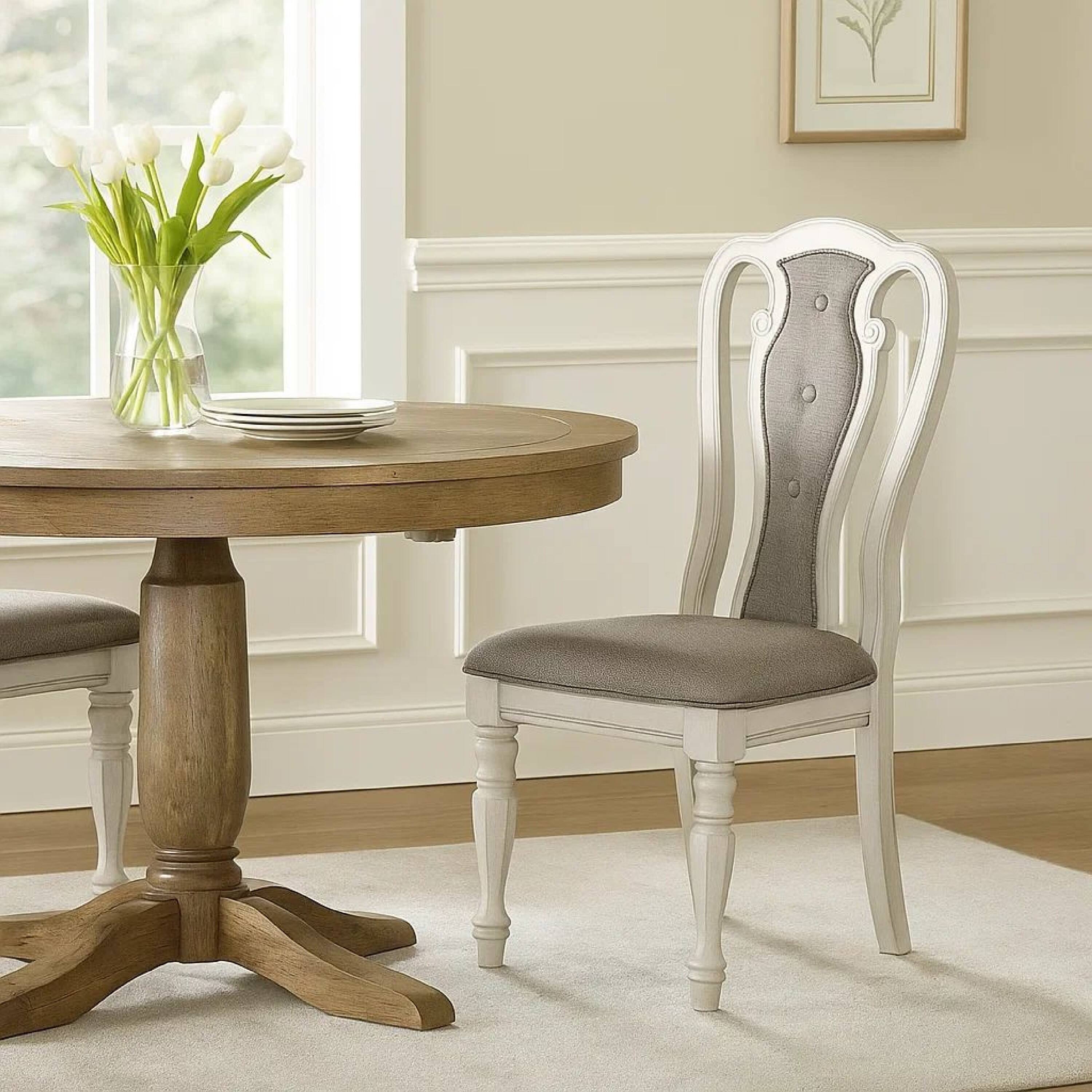 Alt View 2. Manhattan Lane - Dining Chair with Button Tufted Backrest, Padded Seat, Set of 2 - White and Gray.