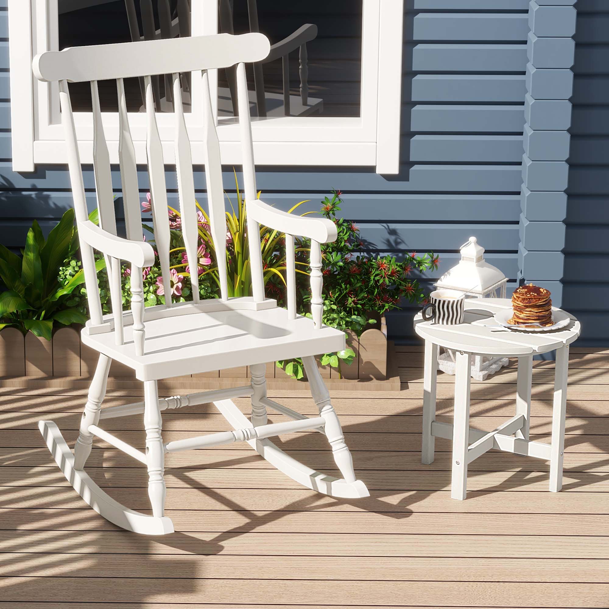 Alt View 1. Gymax - Gymax Wooden Rocking Chair Single Rocker Indoor Garden Patio Yard White - White.
