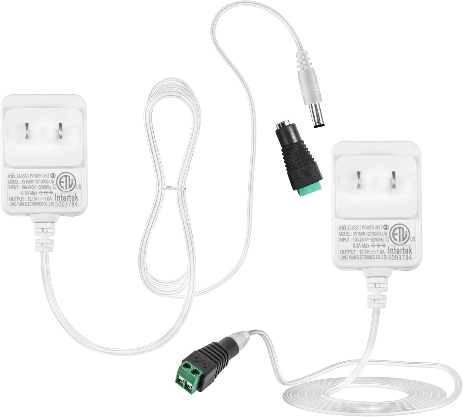 HQRP - 2-Pack 12V 1A AC Adapter for LED Strip Light, Low Voltage Devices, Wall Mounted 100-240V, White, ETL Listed