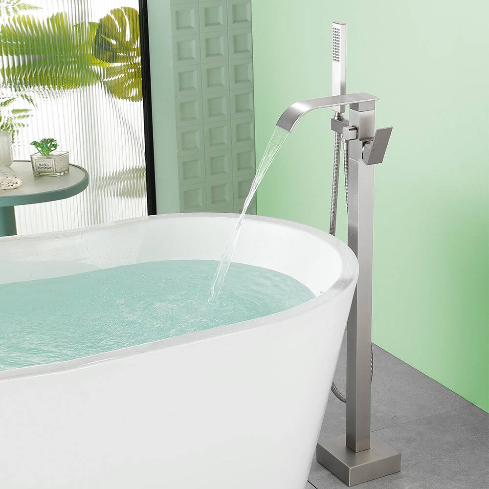 Alt View 2. Boyel Living - Brushed Bathtub Faucet Dual Function 360 Degrees Rotatable 1.5m SUS304 Hose Independent Handles - Brushed Nickel.