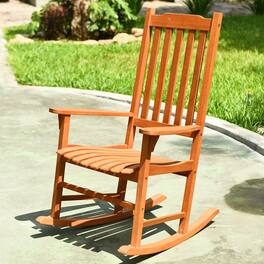 Gymax - Outdoor Eucalyptus Rocking Chair Single Rocker for Patio Deck Garden Natural - Natural Finish