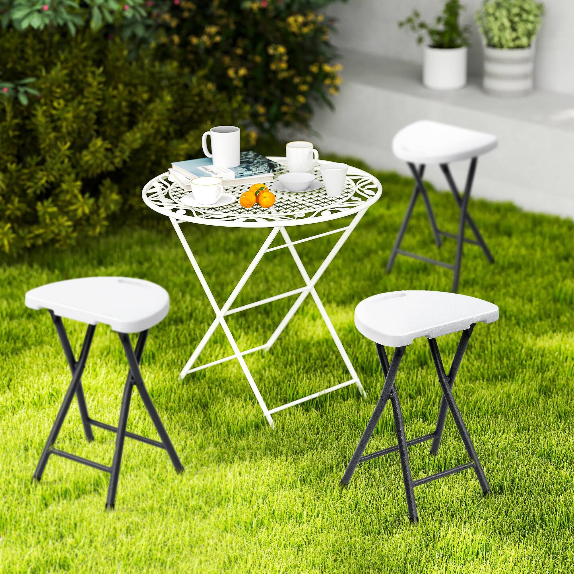Alt View 3. SKONYON - Set of 4 Portable Folding Round Stool Chair with Handle 500lb Capacity - White + Gray.