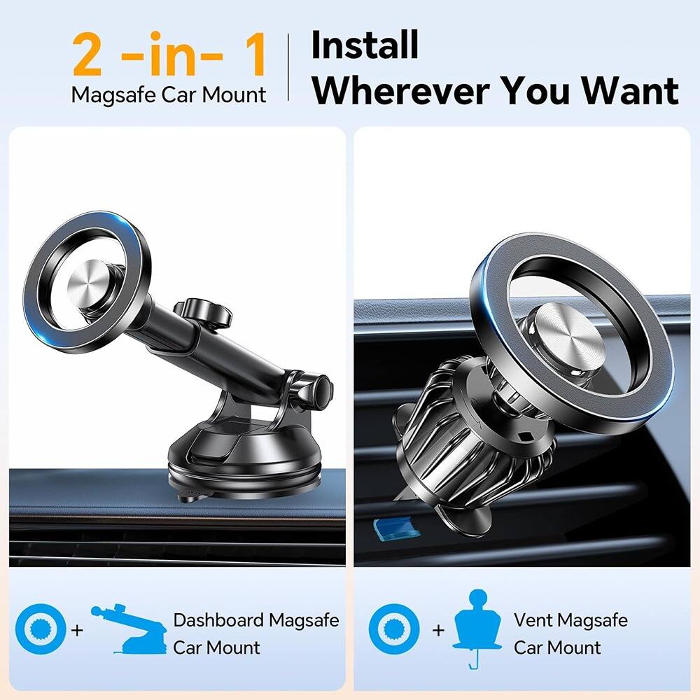 2-in-1 Magsafe Car Mount

Install Wherever You Want

Dashboard Magsafe Car Mount

Vent Magsafe Car Mount