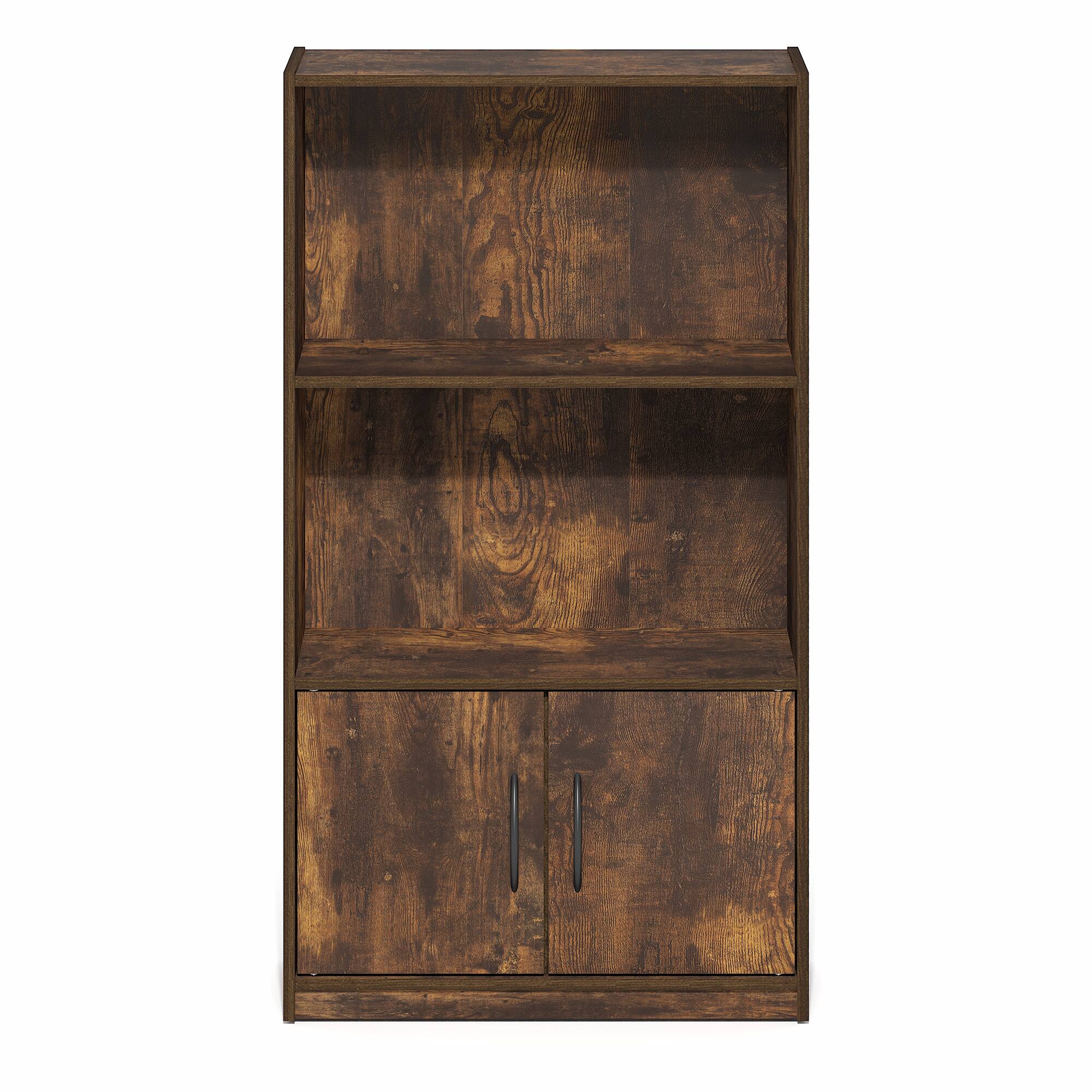 Alt View 6. Furinno - GRUEN Book Shelf, 3-Tier Bookshelf, Bookcase with Open Shelf and Doors Storage Cabinet, 9.3 x 21.8 x 39.5 - Amber Pine.