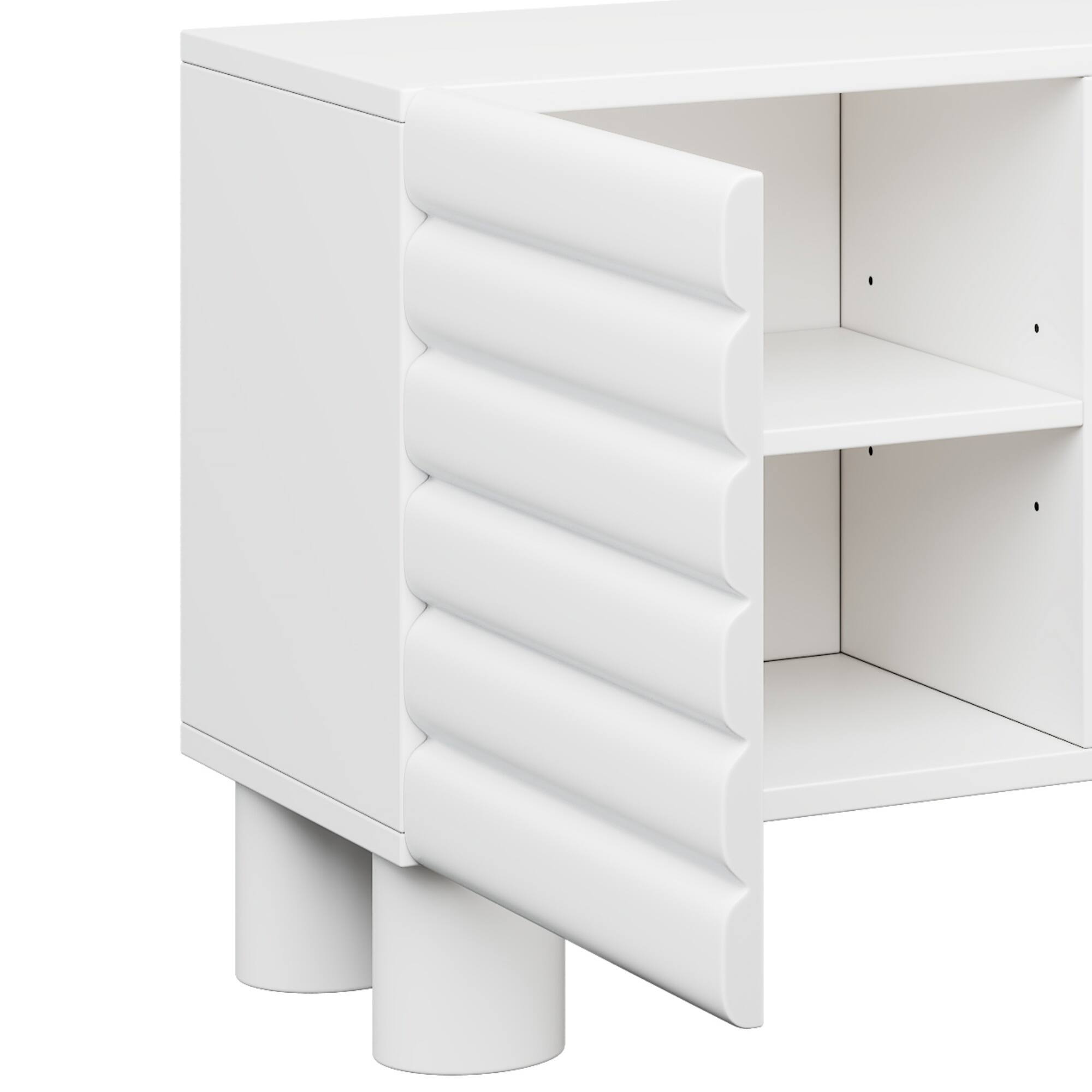 Alt View 5. Spaco - Spaco Wavy Door TV Stand for 75" TV, Stylish Solid Media Console with Adjustable Shelves and 4 Cabinets for Living Room - White.