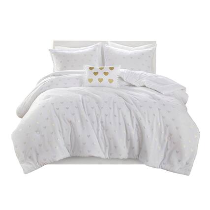 Front. Gracie Mills - Gracie Mills Elysia Metallic Printed Plush Comforter Set - White/Gold.