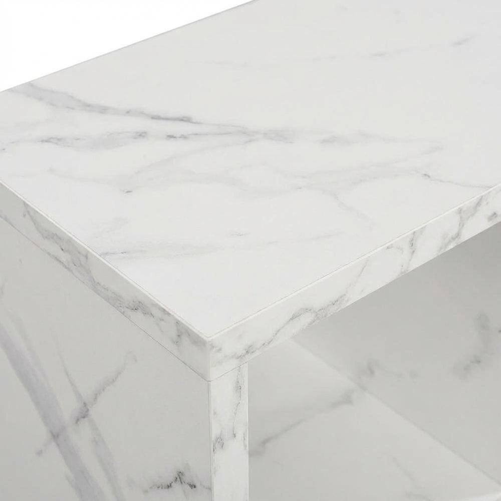 Alt View 4. FurniFact - White Faux Marble TV Stand Console with Shelves and Hollow Core Material - White.