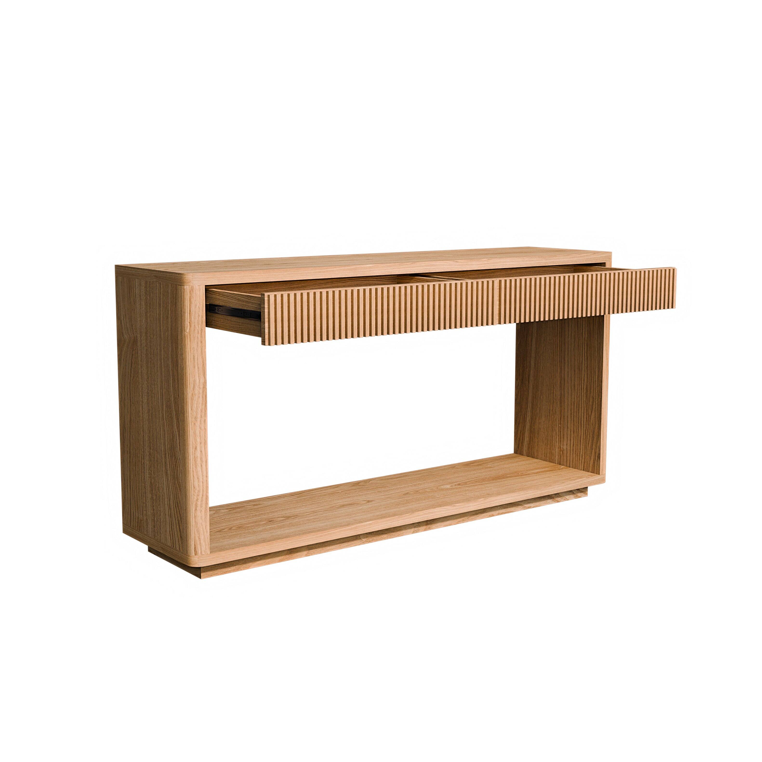 Alt View 10. Loheer - Loheer Fluted Console Table, Modern 60 Inch Console Table with Drawers and Shelf, Natural Wood Entryway Sofa Table - Natural Wood.