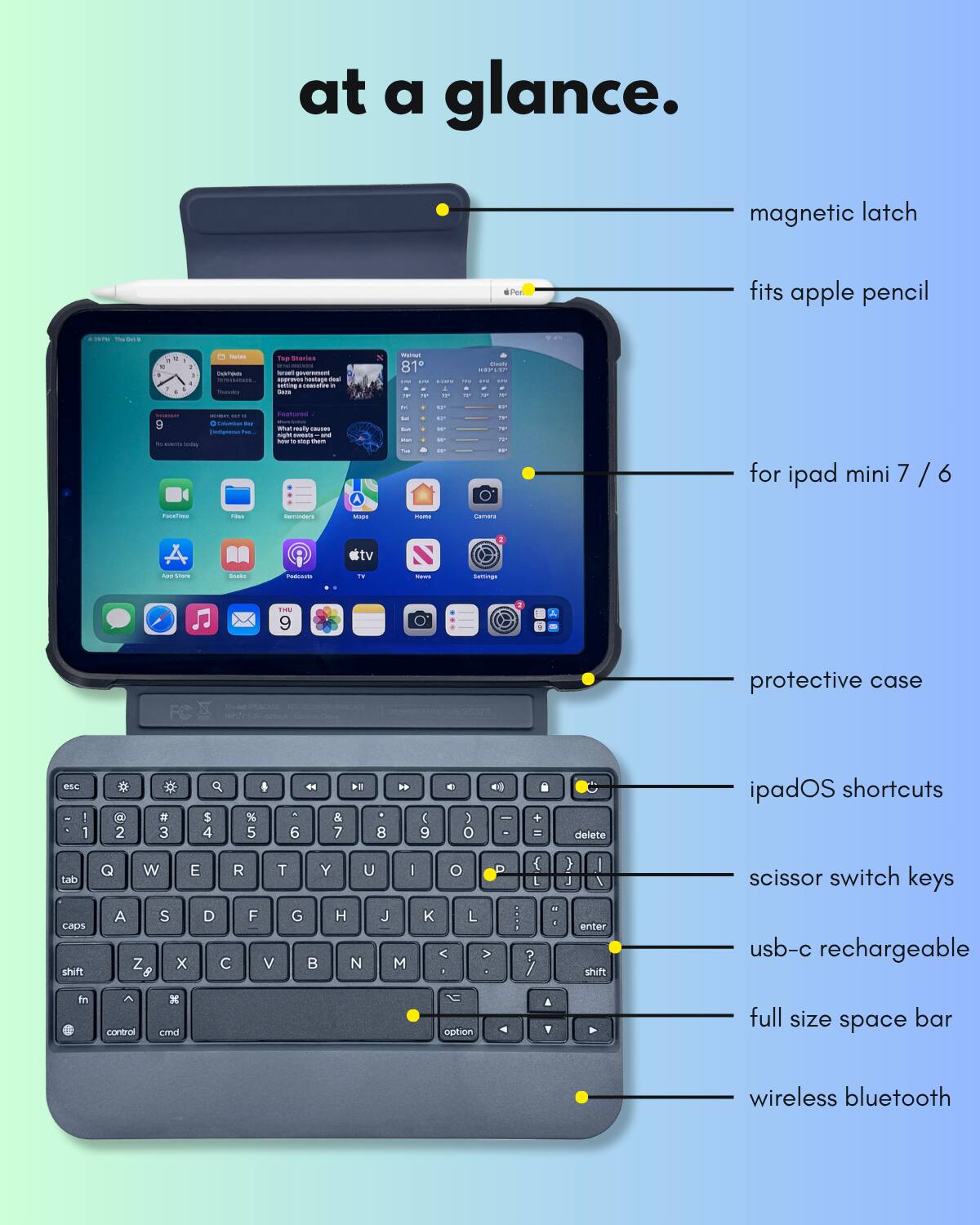 Macally Keyboard Case for iPad Mini 7 (A17 Pro, 2024) and 6 (2021