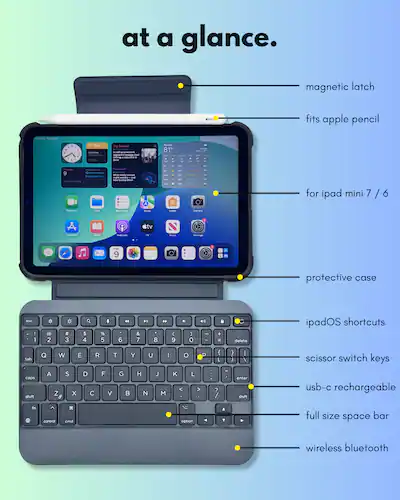 Macally Keyboard Case for iPad Mini 7 (A17 Pro, 2024) and 6 (2021 Macally Keyboard Case for iPad Mini 7 (A17 Pro, 2024) and 6 (2021