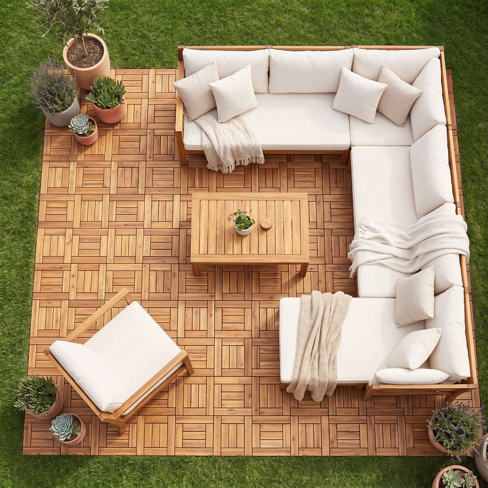 Alt View 4. Costway - Costway 12" x 12" Acacia Wood Interlocking Deck Tiles, 27 PCS Waterproof Flooring Tiles - Natural.