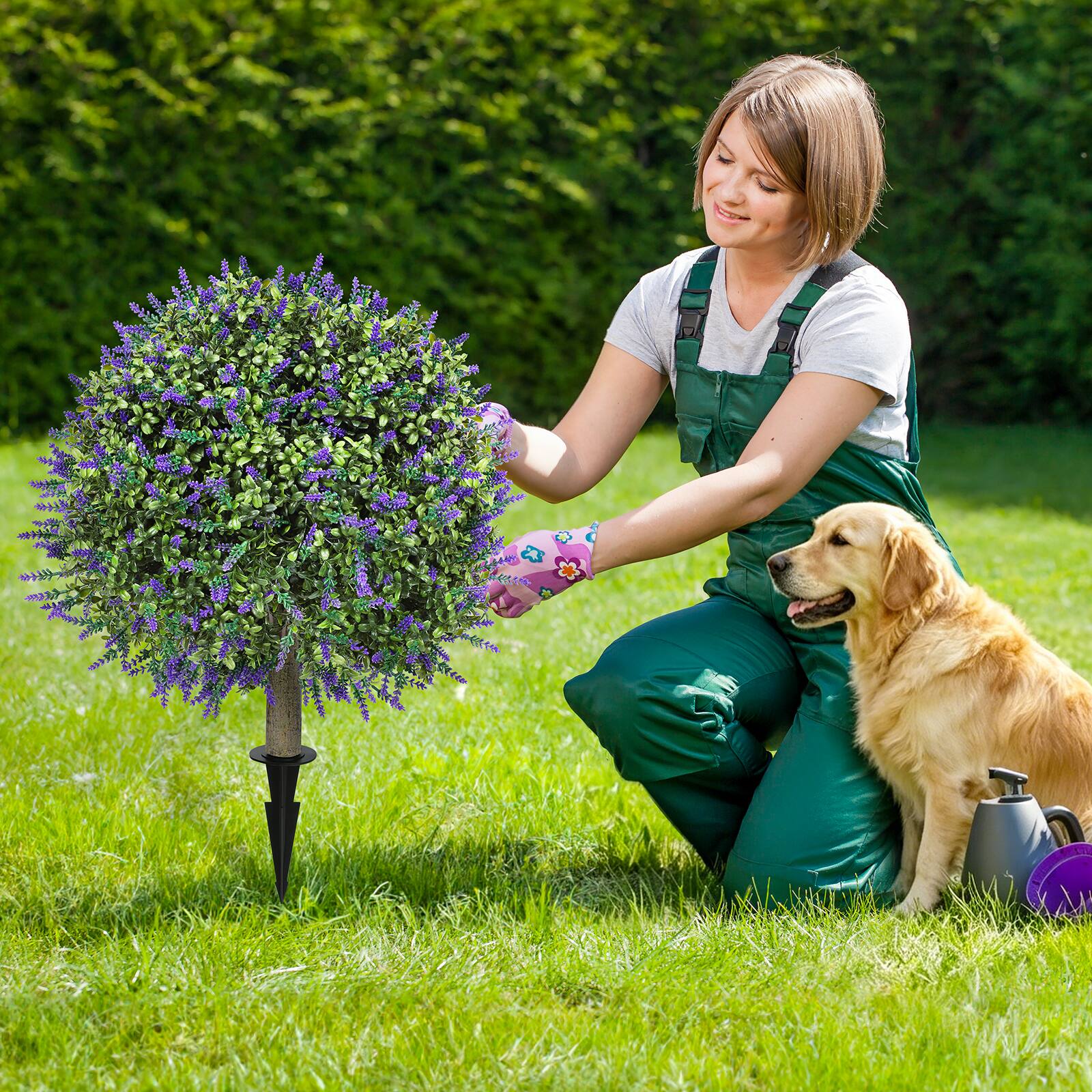 Alt View 4. Oumilen - 2 Pack Artificial Lavender Topiary Trees – UV Resistant Outdoor Fake Plants with Stakes, 26.3in for Garden Yard - Purple.