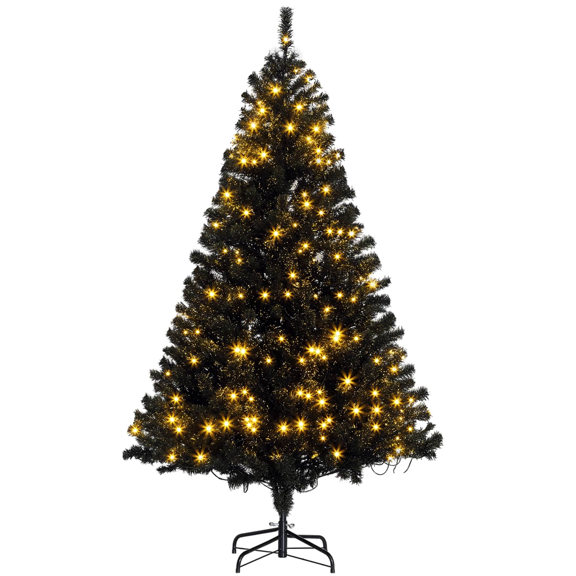 Homcom - 6' Tall Prelit Christmas Tree Douglas Fir Artificial Christmas Tree with Realistic Branches, 250 Warm White LED Lights - Black