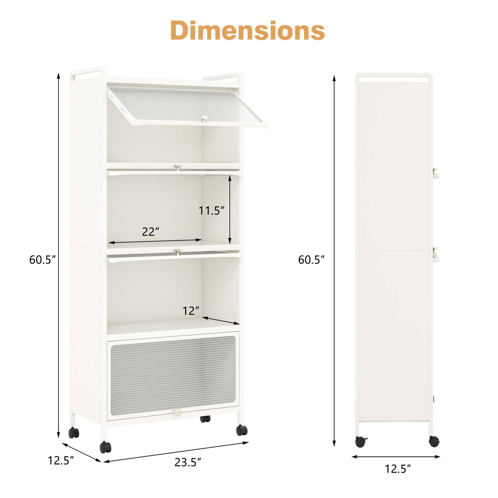 Width: 23.5"
Height: 60.5"
Depth: 12.5"
Shelf 1: 11.5"
Shelf 2: 22"
Shelf 3: 12"