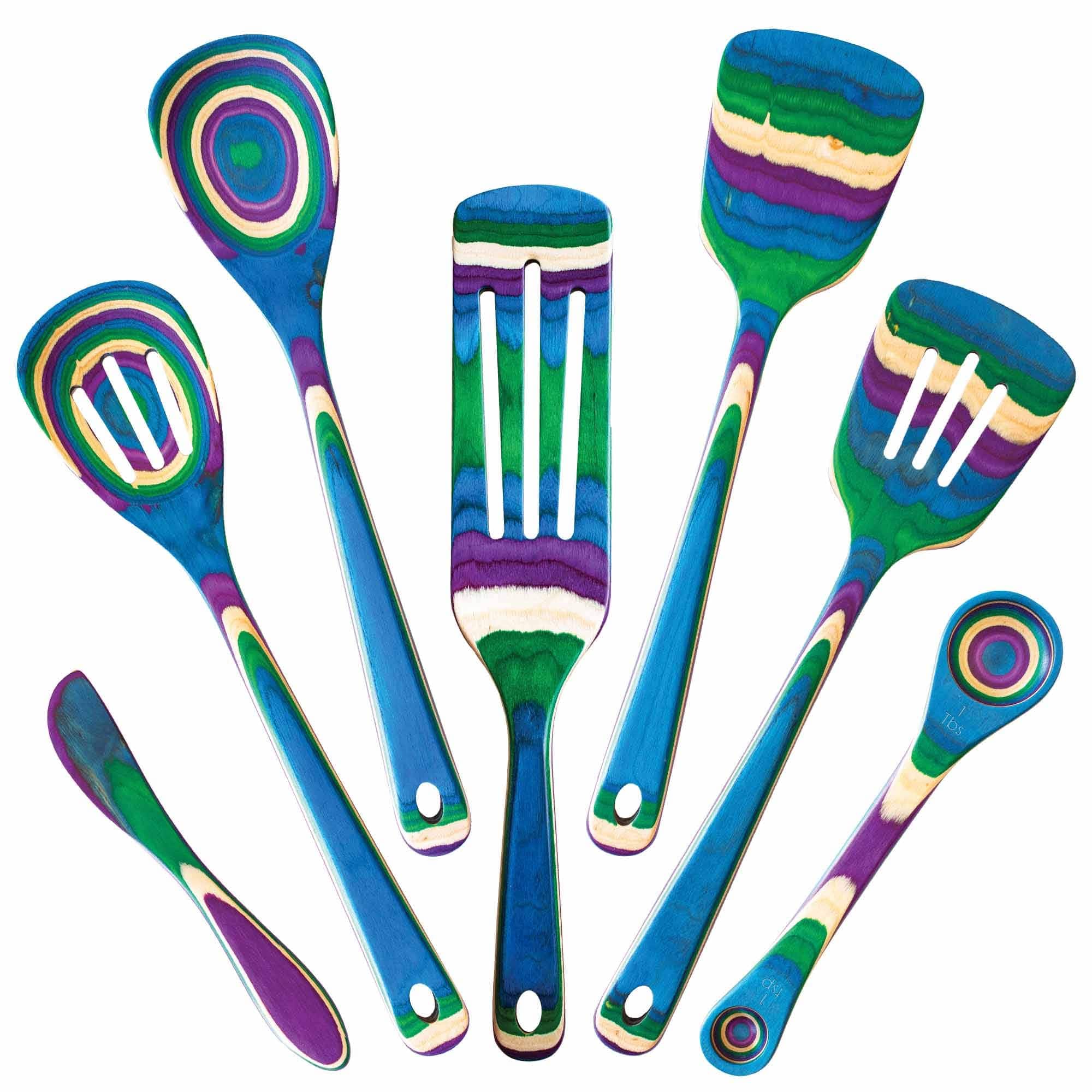 Baltique - Mumbai Collection 7 Piece Cooking Utensil Set, Safe for Nonstick - Purple, Green, Blue