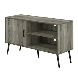 FurniFact - Mid Century Style TV Stand, Wood Legs, French Oak Grey Finish, Single Cabinet - Gray