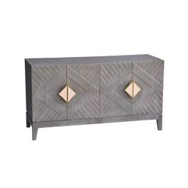 Manhattan Lane - Abiel 55 Inch Mango Wood Sideboard Buffet Cabinet Console, 4 Doors, Inner Shelf, Ornate Diamond Carving - Gray, Gold