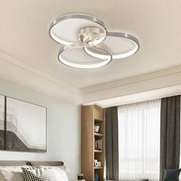 APRILSOUL - 20 Inch Modern LED Ceiling Light Fixture - Circular 3-Ring Design Dimmable Contemporary Brushed Nickel Finish
