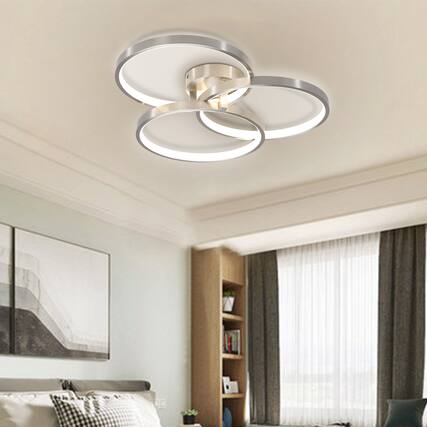 Front. APRILSOUL - 20 Inch Modern LED Ceiling Light Fixture - Circular 3-Ring Design Dimmable Contemporary Brushed Nickel Finish.