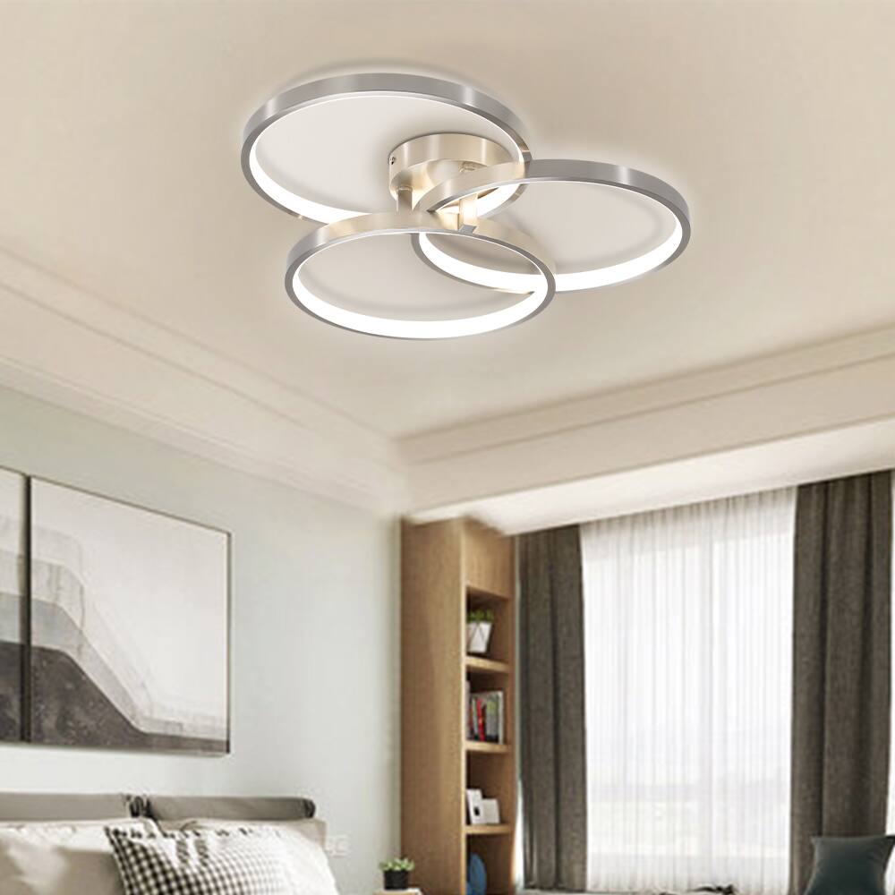 Front. APRILSOUL - 20 Inch Modern LED Ceiling Light Fixture - Circular 3-Ring Design Dimmable Contemporary Brushed Nickel Finish.
