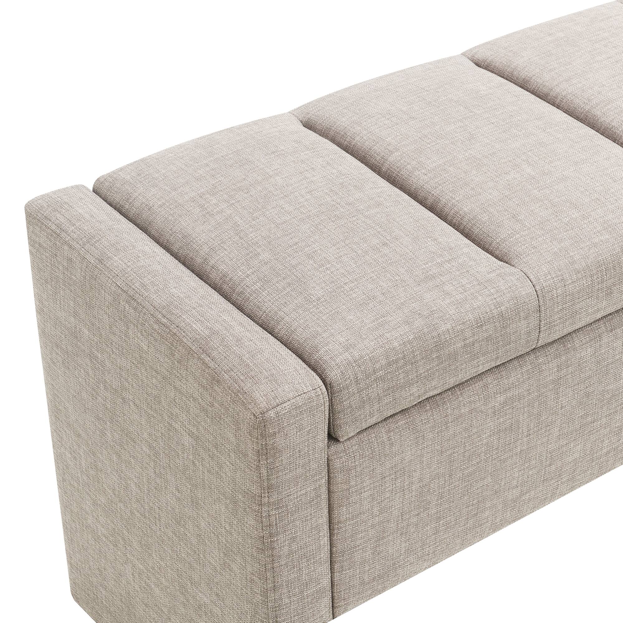 Alt View 4. GOODSILO - Upholstered Storage Bench with Comfortable Linen Fabric, Multi-Functional Footrest Ottoman for Living Spaces - Brown Grey.