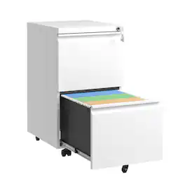 Boyel Living - 2-Drawer Mobile Metal File Cabinet with Lock for Letter and Legal Files - White