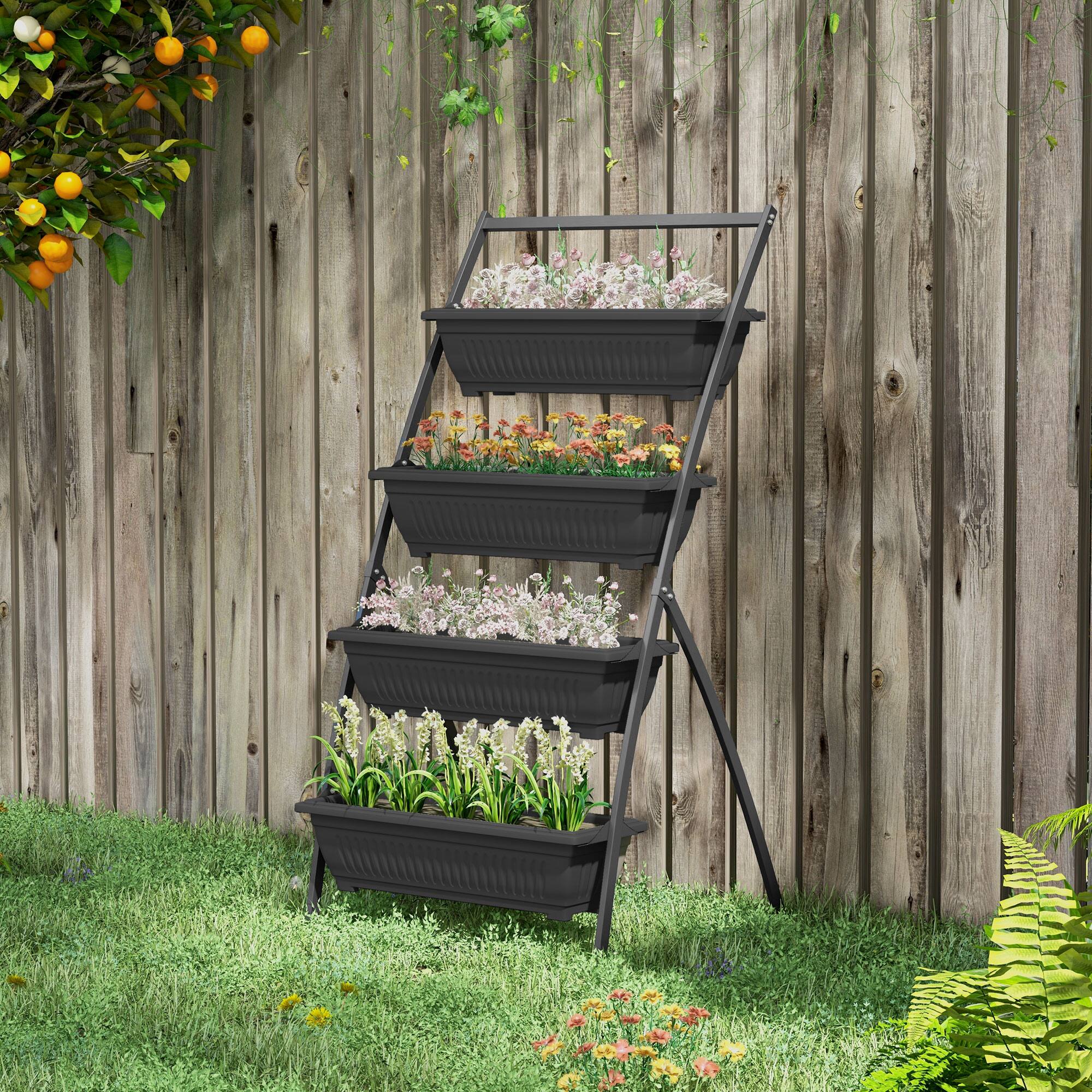 Alt View 1. Outsunny - Vertical Raised Garden Planter with 4 Boxes - Black.