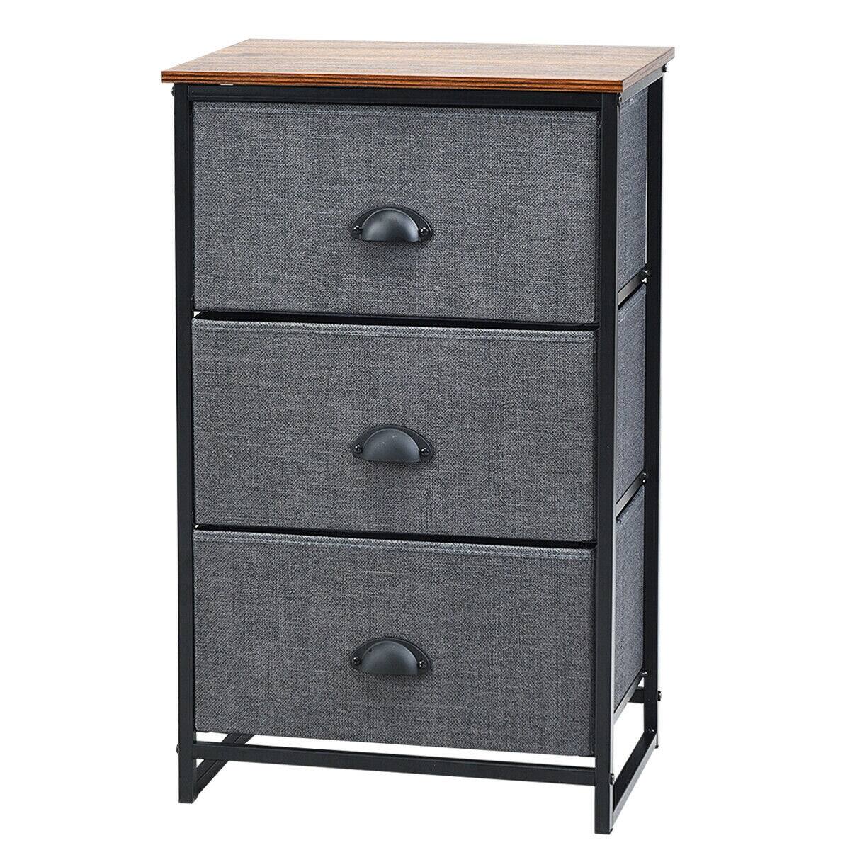 Alt View 5. Boyel Living - Narrow Black Nightstand with 3 Fabric Drawers and Brown Wood Top - Black.