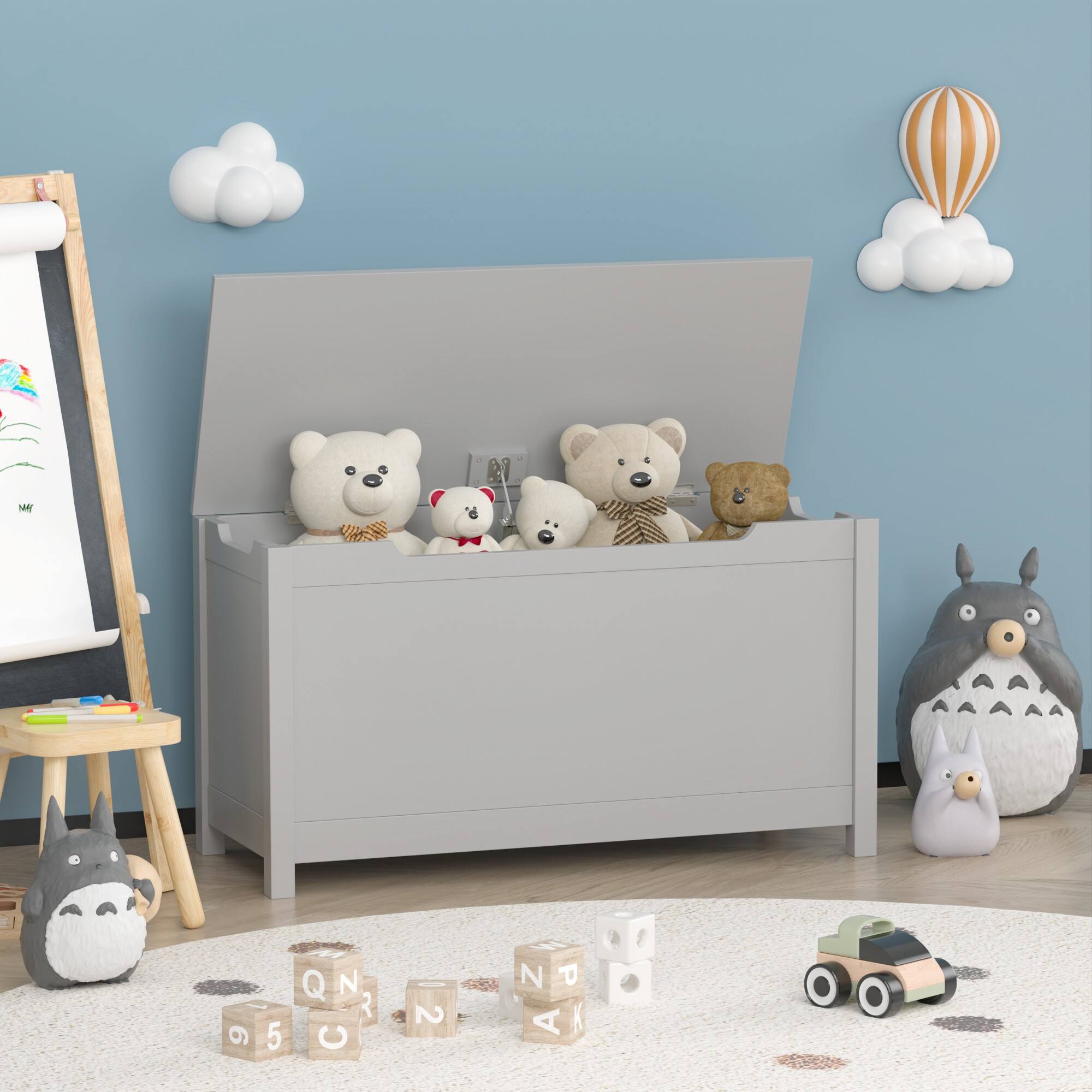 Alt View 8. Ecooso - Kids Toy Storage Organizer, Wooden Toy Box with Safety Hinged Lid for Toddlers, Ideal for Playroom or Bedroom Use - Gray.