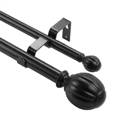 Front. VEVOR - Double Rod Curtain Rods, 36-72 inches(3-6ft) Adjustable Length, Black Double Curtain Rods with Round Finials - Black.