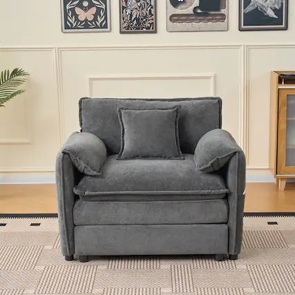 Front. Boyel Living - Modern Minimalist Grey Chenille Sofa with Side Storage Pockets 1-Seat - Grey.