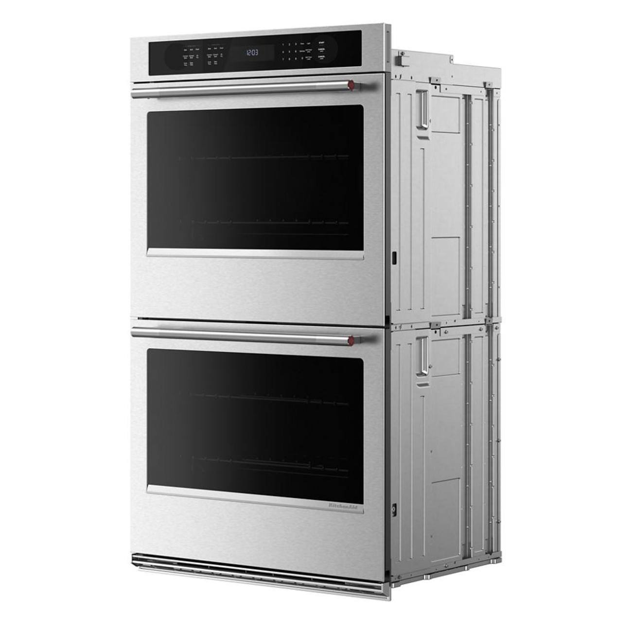 Left. KitchenAid - 30" Convection Built-In Electric Double Wall Oven with No Preheat Air Fry Mode - PrintShield Stainless.