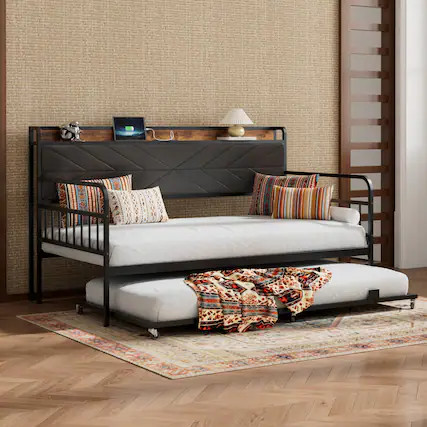 Front. Vecelo - Modern Convertible Sofa Bed with Built-In Charging Station&Under-Sofa Platform|Space-Saving Sleeper Sofa for Apartments - Black.