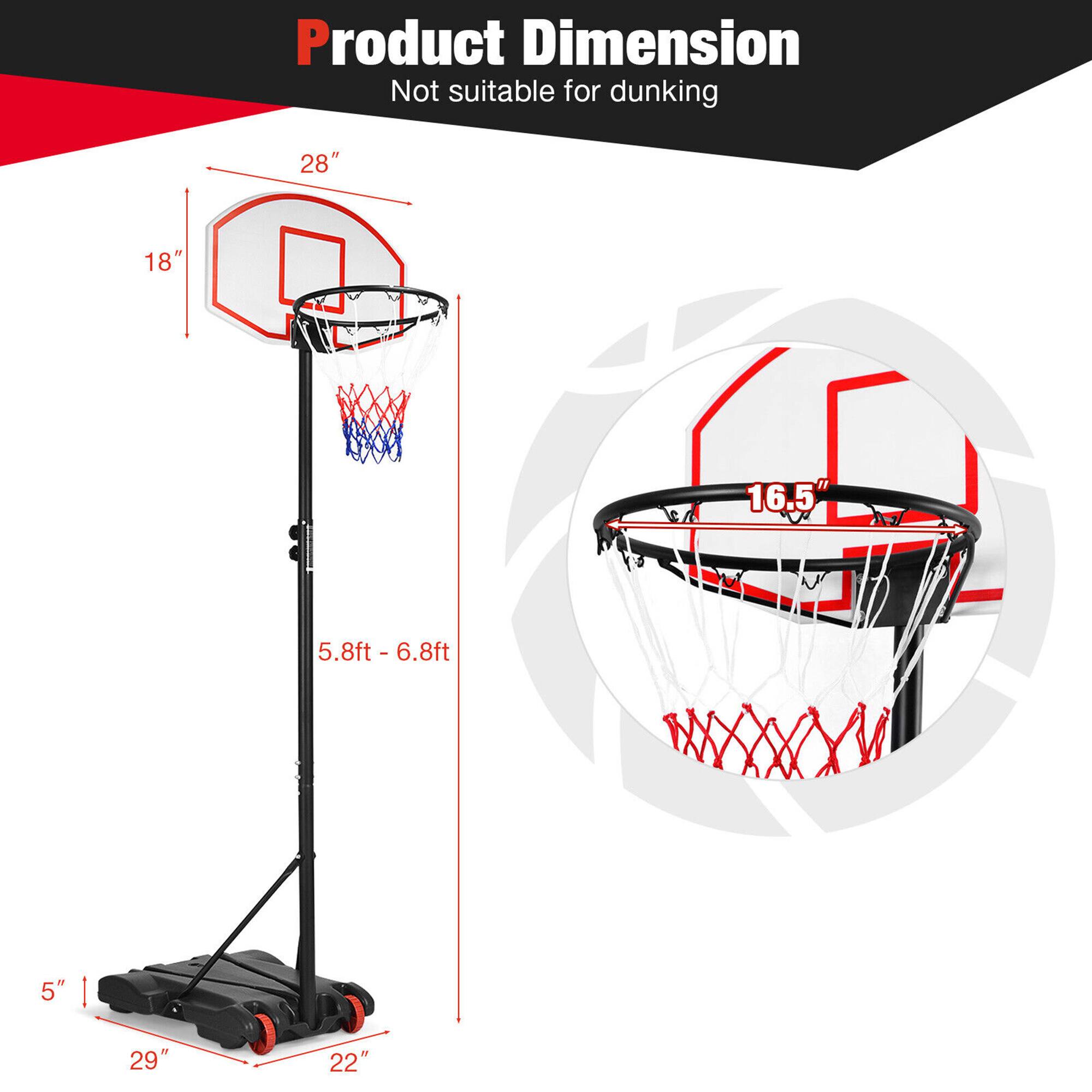 Product Dimension  
Not suitable for dunking  

28"  
18"  
16.5"  
5.8ft - 6.8ft  
5"  
29"  
22"