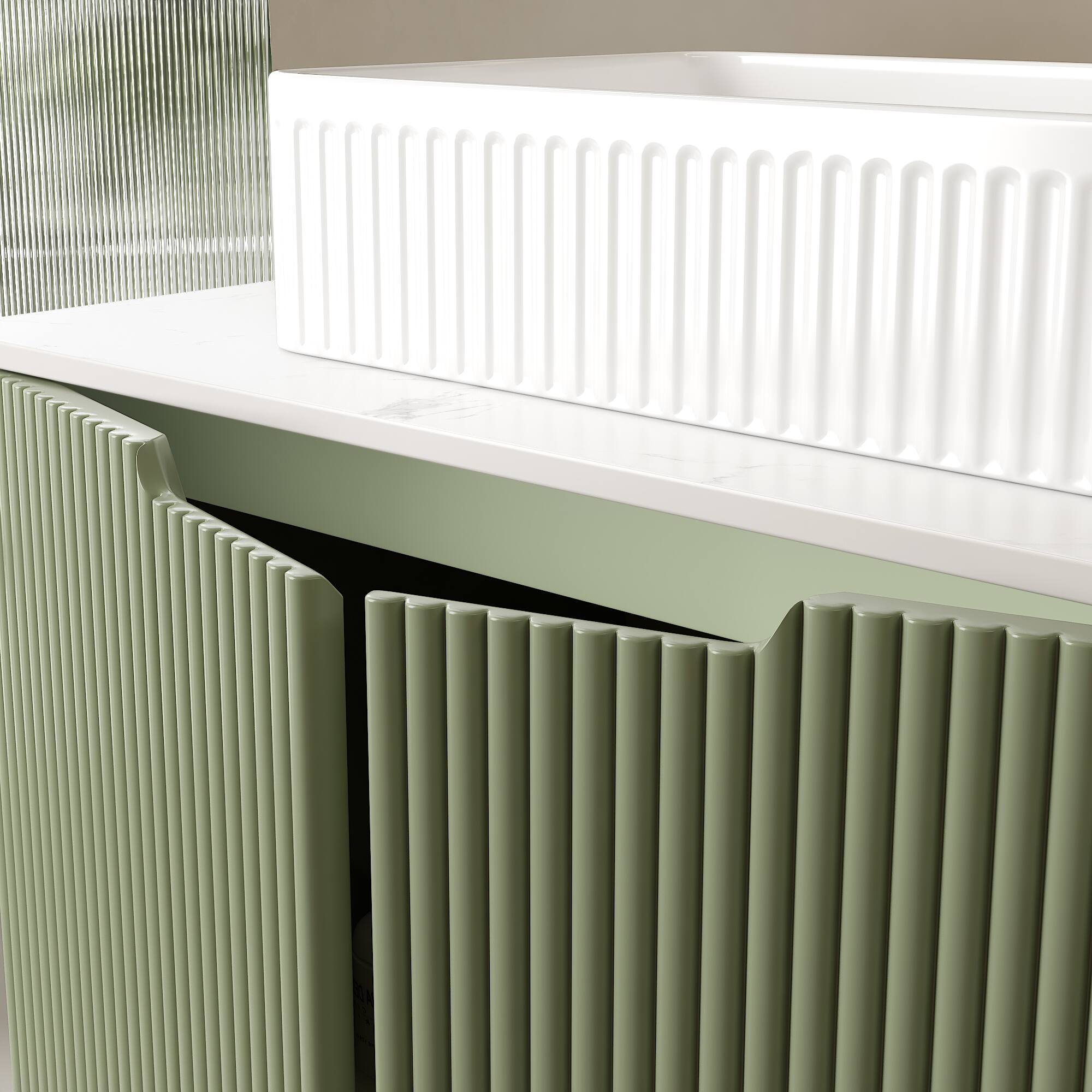 Angle. APRILSOUL - 30 inch Freestanding Bathroom Vanity 2 Doors White Basin Light Green No Faucet - Green,White.