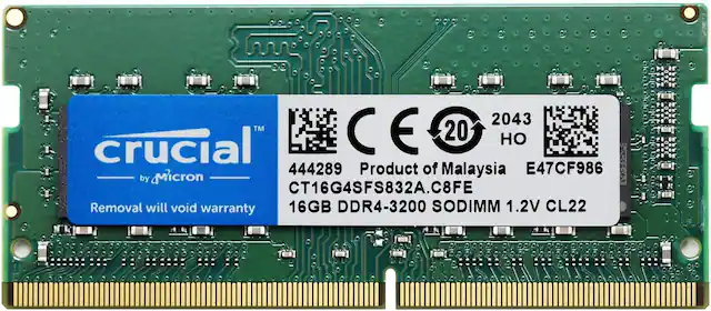 2043 TM CE 20 crucial 444289 Product of Malaysia E47CF986 by Micron CT16G4SFS832A.C8FE Removal will void warranty 16GB DDR4-3200 SODIMM 1.2V CL22