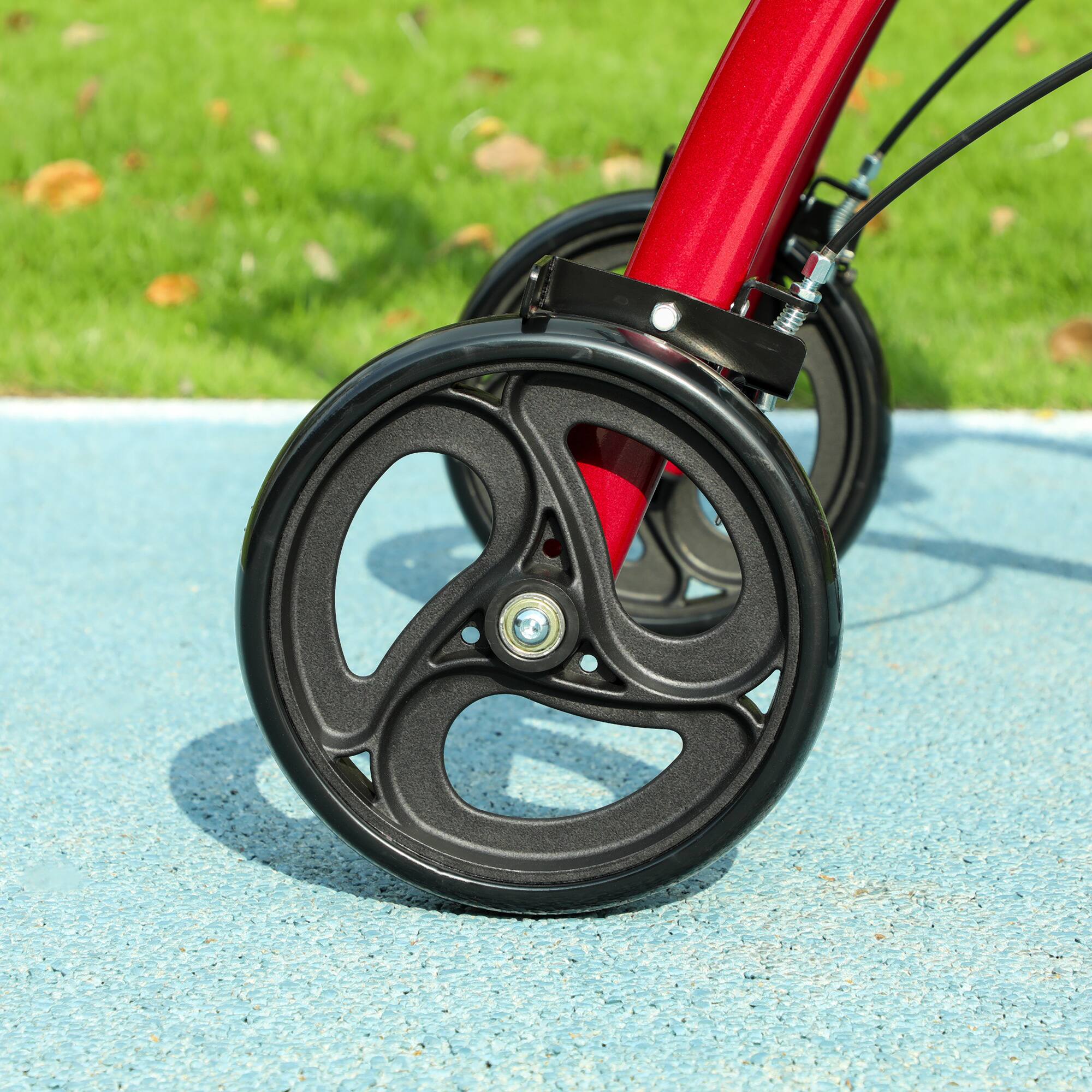 Alt View 7. Homcom - Upright Walker for Seniors for Tall Men, Rollator Walker Stand Up Walking Aid with Storage Bag, Tray, Dual Brakes - Red.