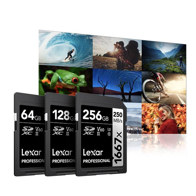 64GB  
128GB  
256GB  
250 MB/s  
V60  
XC II  
Lexar  
PROFESSIONAL  

1667X
