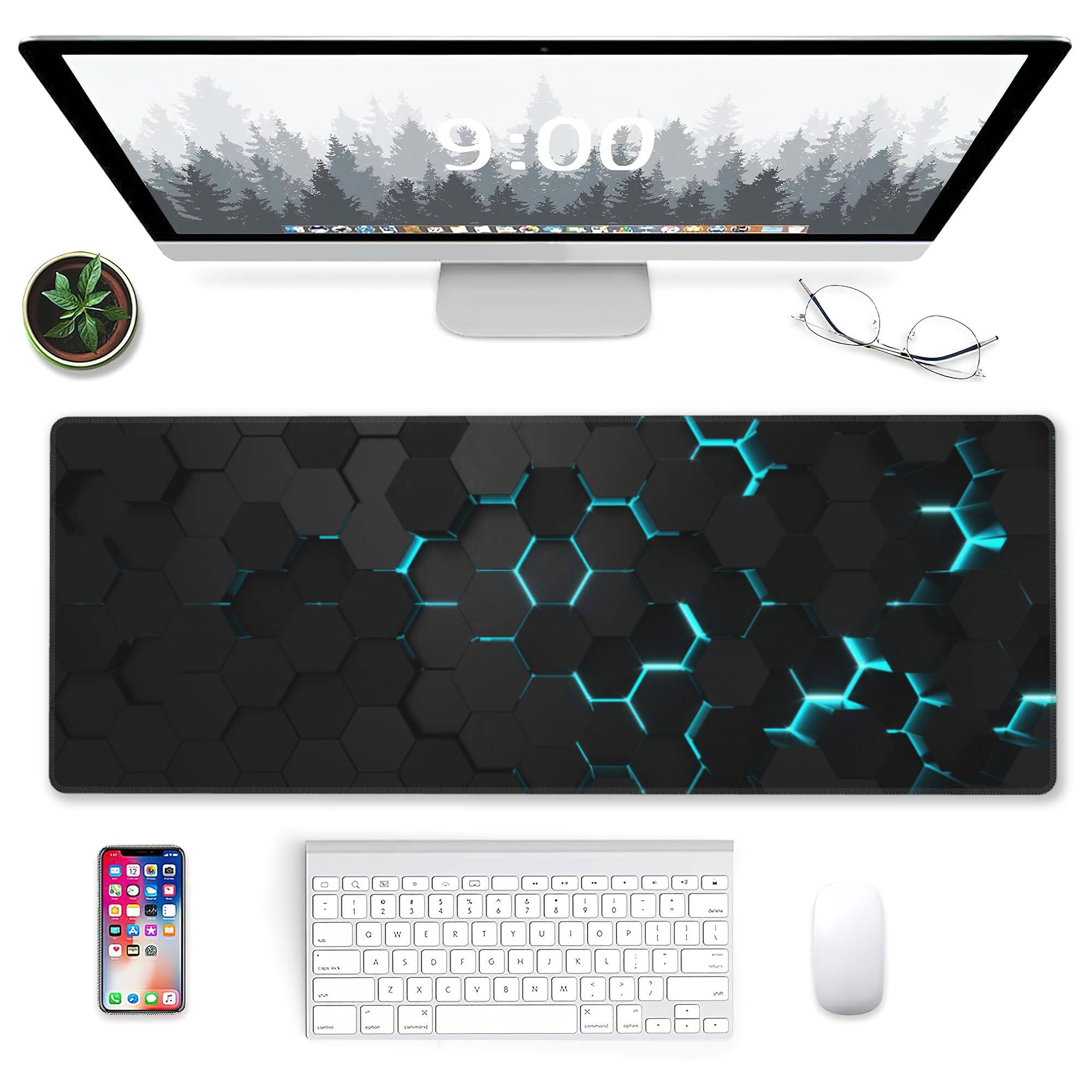 Alt View 3. Reds Spade - Gaming Mouse Pad Science Technology Extended Big Desk Mat With Non slip Base And Stitched Edge Long Computer F - Blue Honeycomb-XL-31.5x11.8INCH.