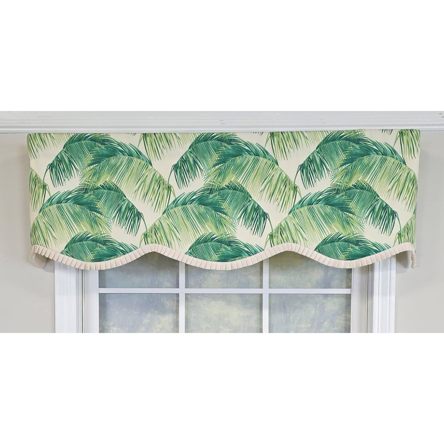Left. RLF Home - RLF Home 100% Cotton Tortola Provance  Fully lined Windows Rod Pocket Valance 50" x 15"  Green - Green.