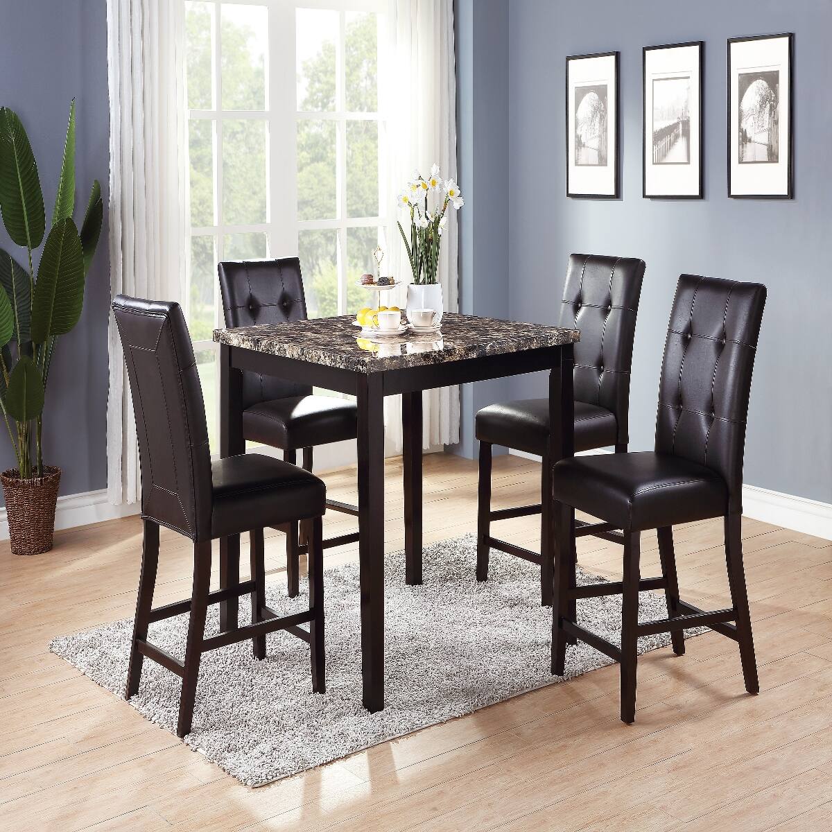 Alt View 3. Loheer - Loheer Faux Marble Dining Table, Square Counter Height Table for Modern Kitchens, Brown - Brown.
