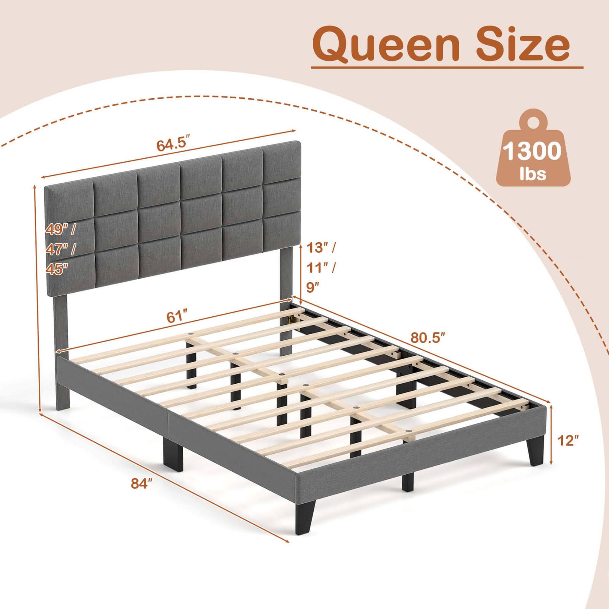 Queen Size 64.5" 1300 lbs 49" x 47" x 45" 61" 13" x 11" x 9" 80.5" 12" 84"