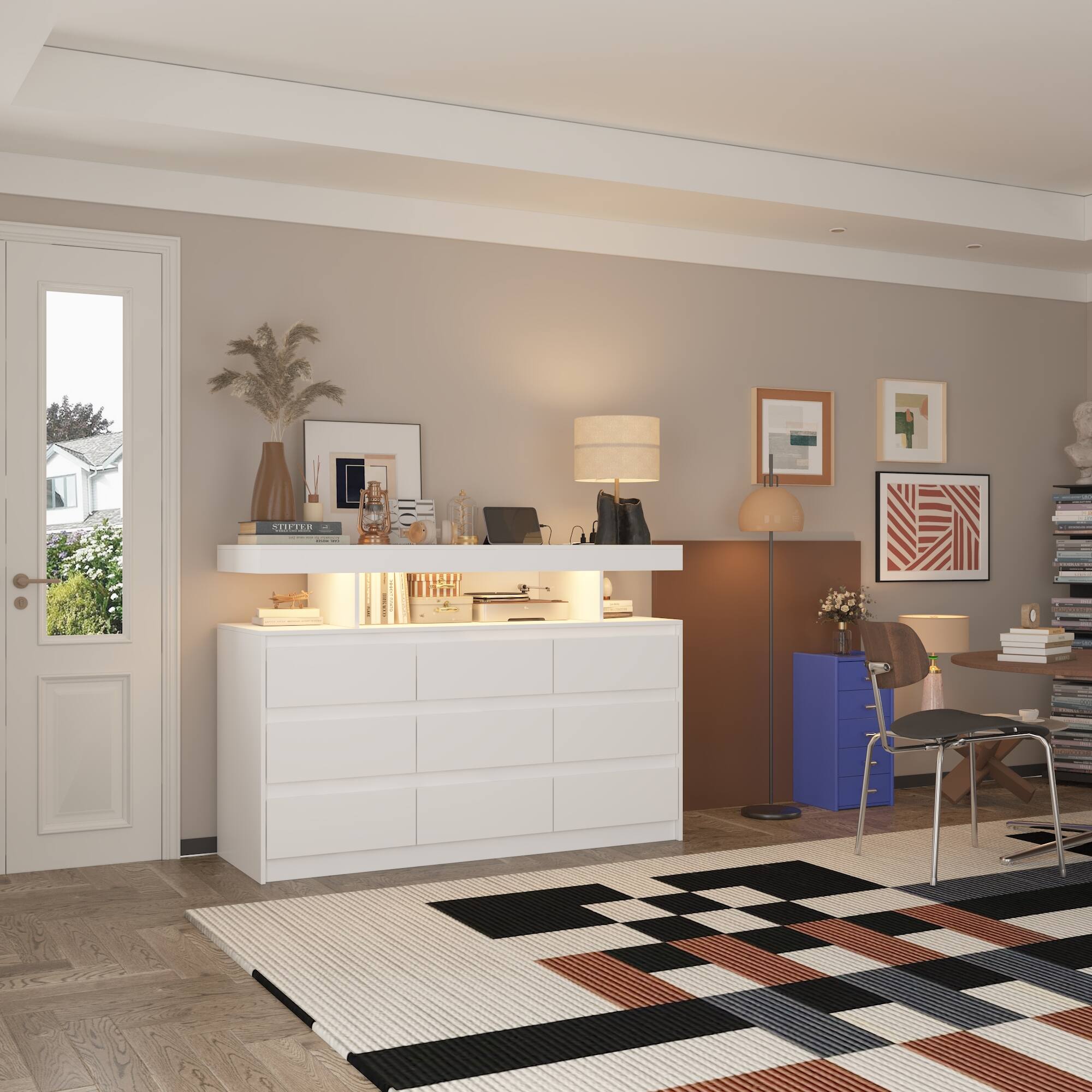 Alt View 10. FUFU&GAGA - LED Storage Dresser Built-in Power Outlet & USB Ports, Multi-Functional Organizer with Spacious Drawers for Bedroom - White.