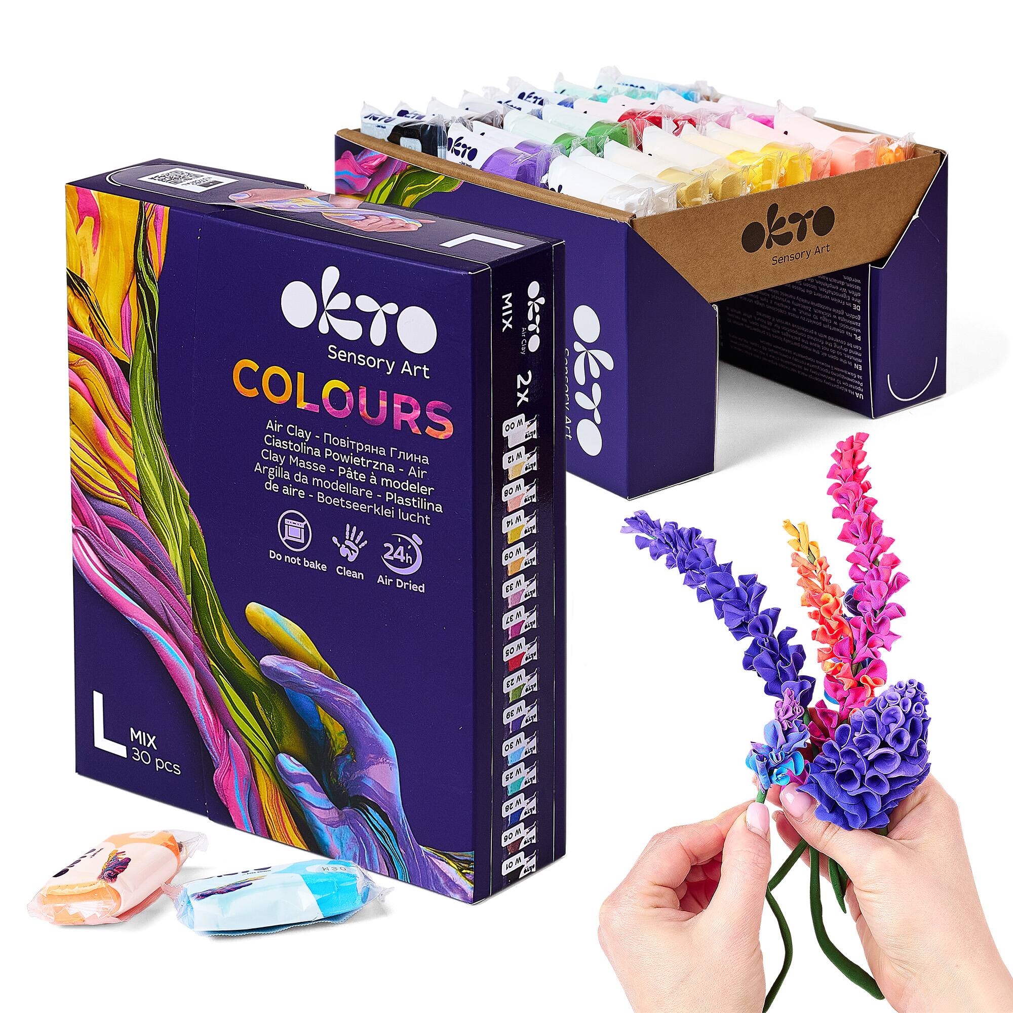 Sensory Art COLOURS 2x Air Clay 20 Clay Ciastolina - Argilla Masse Powietrzna - Pte Air de aire modellare - modeler 42 - Boetseerklei Plastilina lucht - Do nO 24h 4 bake Clean Air Dried o PARPAFIAt okro Art Sensory L MIX 30 pcs 20 e N FN 2
