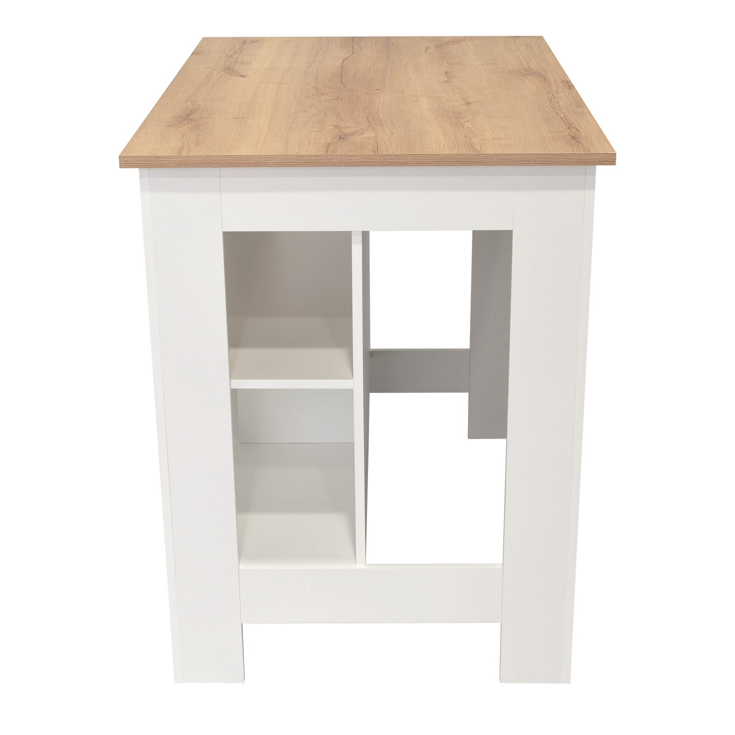 Alt View 2. TuHome - Cala Kitchen Island, Four Legs, Three Shelves, White and Light Oak - White, Light Oak.