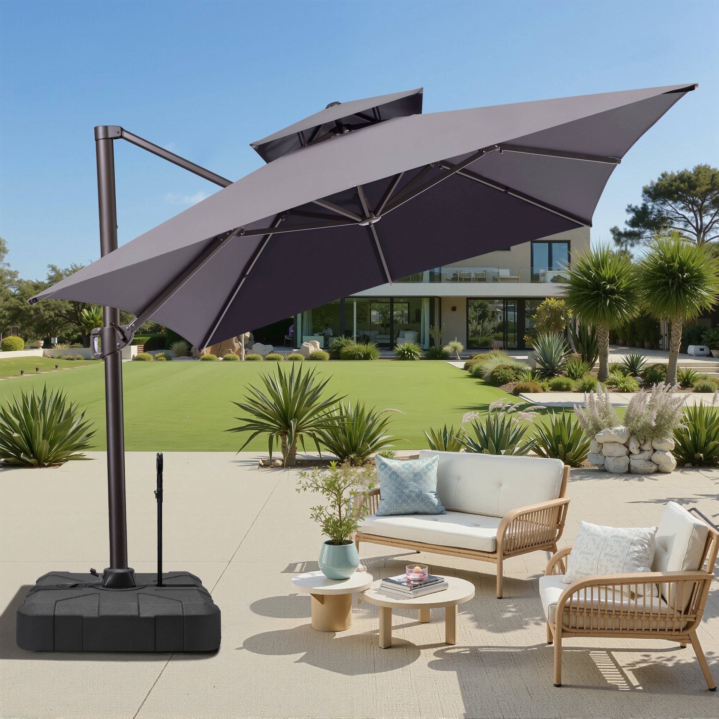 Back. Crestlive Products - Crestlive Products 10x13ft Aluminum Double Top Crank Cantilever Patio Umbrella with Base - Dark gray.